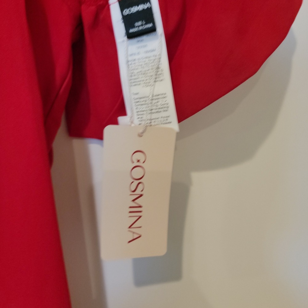 Cosmina Womens Red Ruffle Tiered Maxi Dress Size L Sheer Overlay New - Picture 10 of 11
